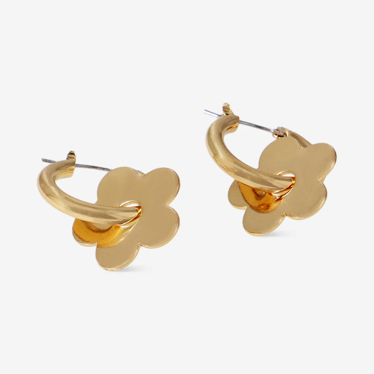 Hanging earrings - Gold flower hoops - Image 3