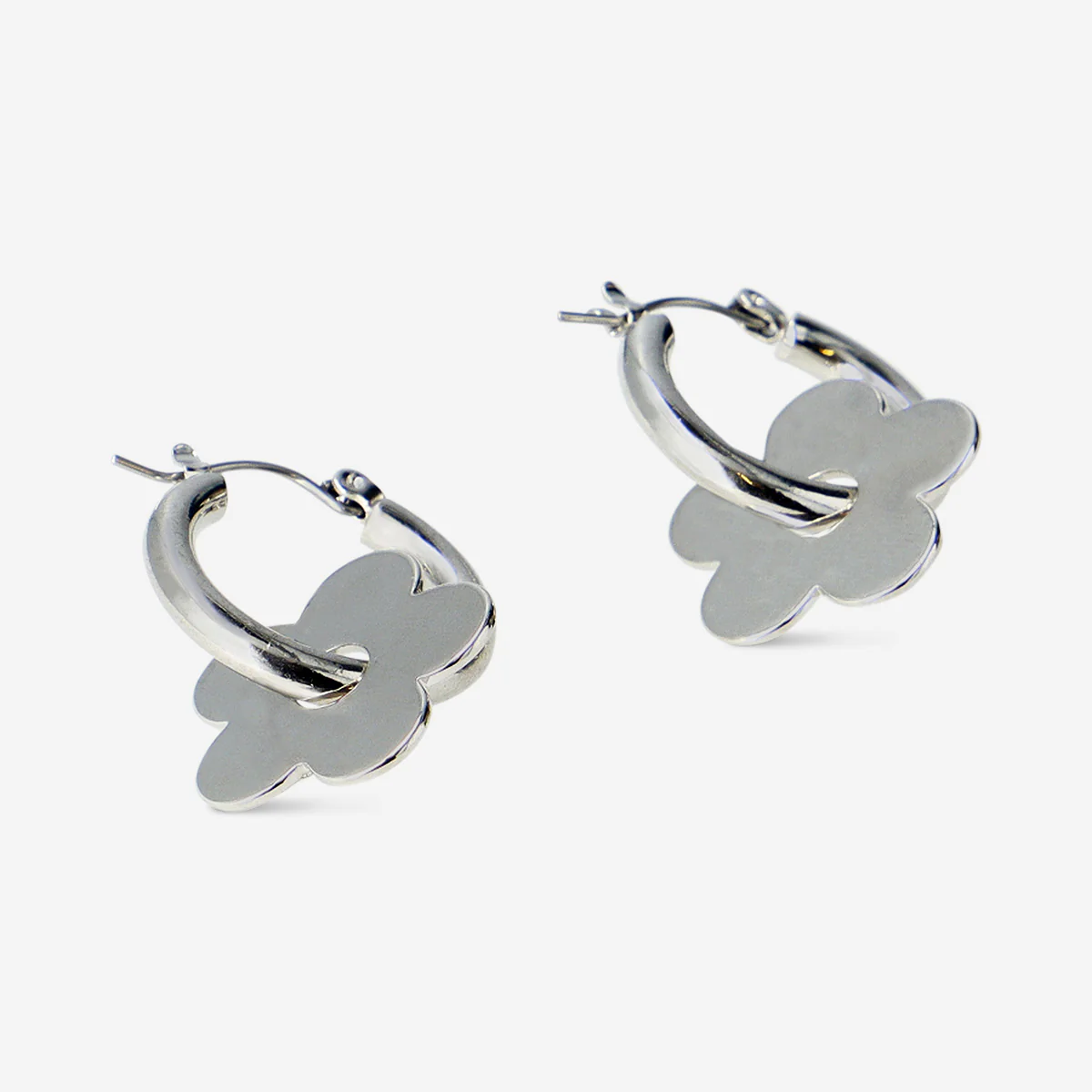 Hanging earrings - Silver flower hoops - Image 3