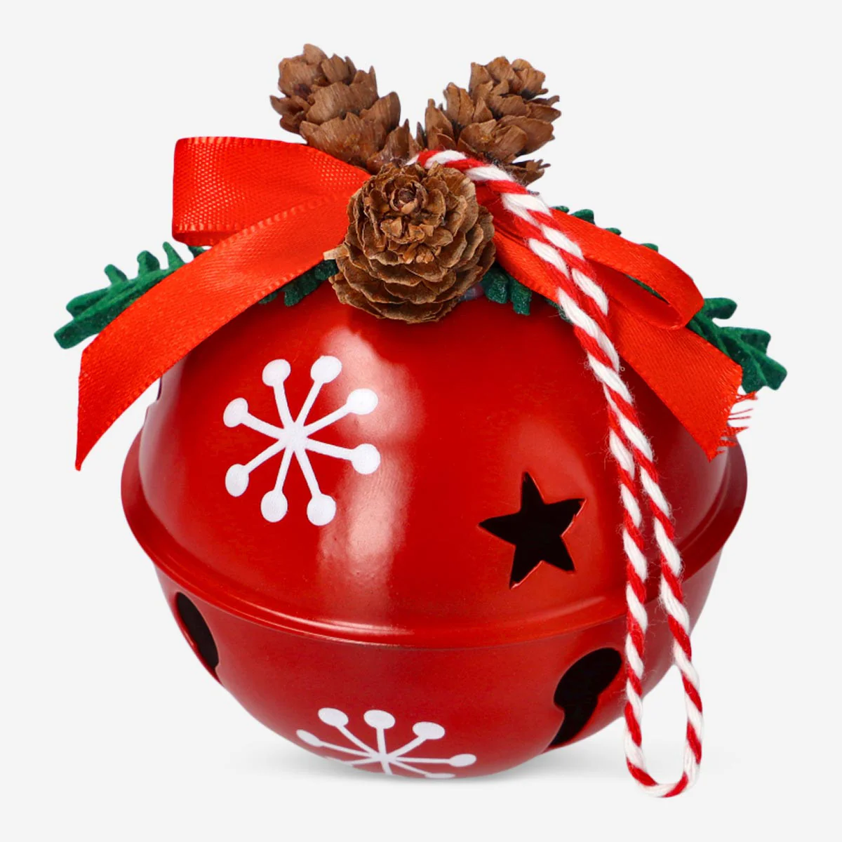 Large red bell with pinecones - 8 cm - Image 3